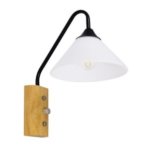 01457 ALESSIA Rustic 1-Light Wall Lamp with Black Arm, Beige Wood and Switch On Off
