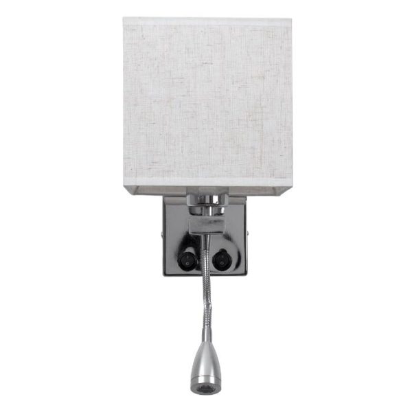 1-Light Classic Square White Fabric Shade LED Reading Light Chrome Wall Lamp with Switches 01495 globostar