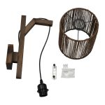 1-Light Wooden Modern Dark Brown Wall Lamp with Drumed Rope Shade 00887 ARTI asseble