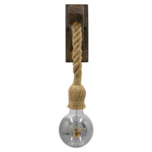 Rustic Wooden 1-Light Wall Lamp With Beige Rope 00878 VANITY