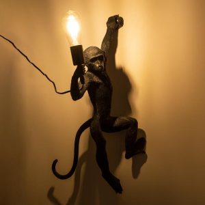 Monkey Shaped 1-Light Black Decorative Plug-In Wall Sconce with Switch 01804 Apes Globostar