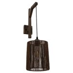 00887 ARTI Rustic Dark Brown Wooden 1-Light Wall Lamp with Drumed Rope Shade