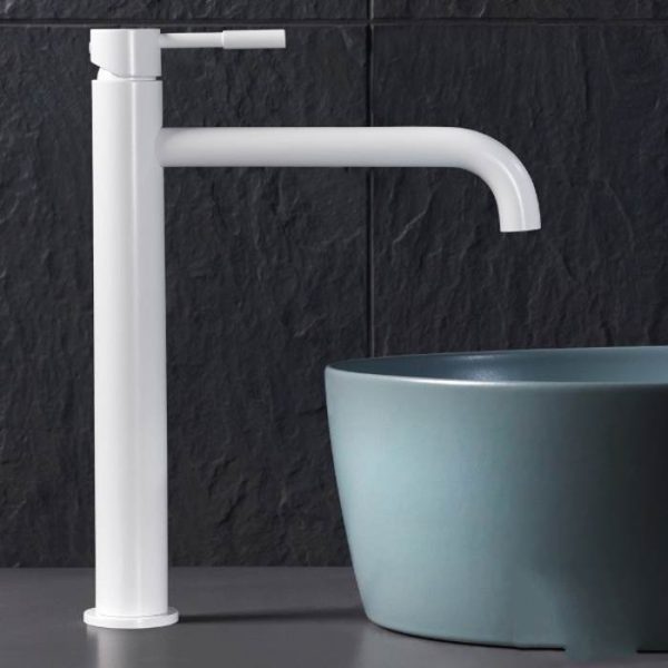 Modern White Mat HIgh Rise Basin Mixer Tap with Waste 12507-300 New Tech La Torre