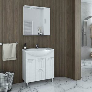 Drop Ritmo Vintage White MDF Floor Standing Bathroom Furniture Set 75x50