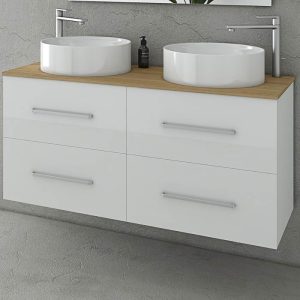4 drawer vanity unit with plywood worktop Torino 120 White Top Drop