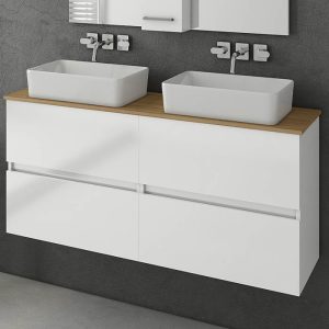 4 drawer vanity unit with plywood worktop Luxus 140 White Top Drop