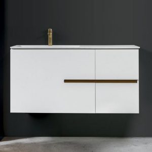 White Gloss MDF Wall Hung Vanity Unit with Corian Wash Basin 120x50 Four 120