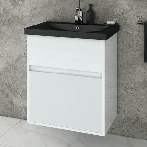 Drop Instinct White Wall hung 2 drawer vanity unit with black mat washbasin 55x46
