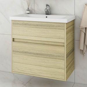 Wall Hung 2 drawer Vanity Unit with Wash Basin Drop Instinct Natural Oak 65x46