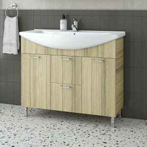 Large Floor-standing Vanity Unit with Washbasin Drop Ritmo 95 Natural Oak