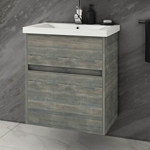Wall hung vanity unit with washbasin 55x46 Instinct Smoked Oak Drop