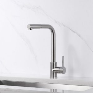 Imex Moscu GCE006/AC Satine Stainless Steel High Kitchen Mixer Tap with Pull Out Spray