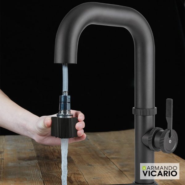 Industrial Kitchen Tap with 2-Way Pull Out Spray Black Mat Raw Armando Vicario