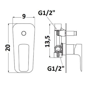 Orabella Step Modern Rectangular Concealed Manual Shower Valve with Diverter