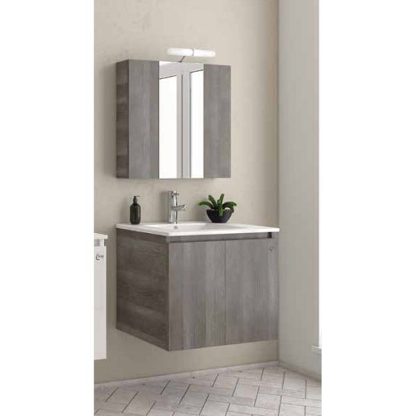 Wall hung 2 door vanity unit with slim washbasin & mirror set Verona 60 Light Grey Drop