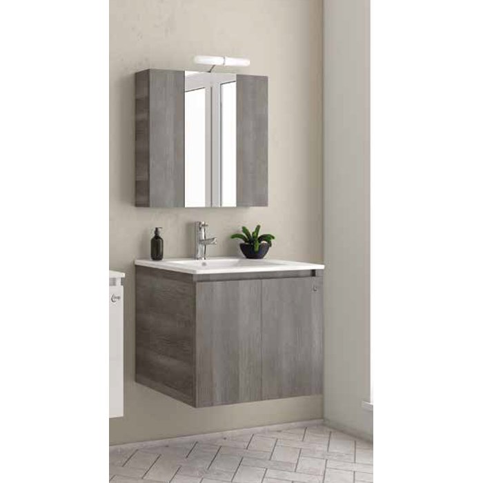 Verona 60 Light Grey Drop Wall hung 2 door vanity unit with slim washbasin & mirror set 62×47