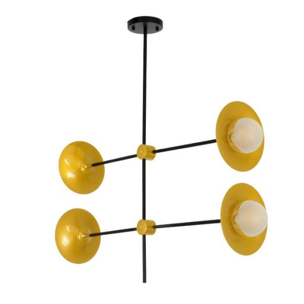 Minimal Industrial 4-Light Linear Black Adjustable Ceiling Light with Golden Bells 00779 JOLIET