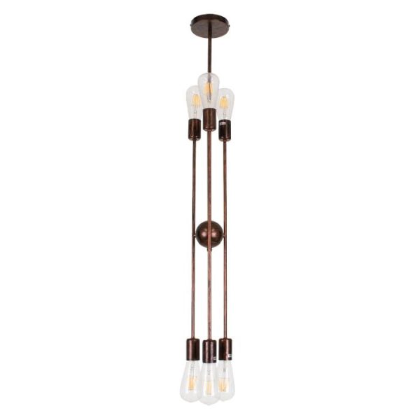 6-Light Industrial Minimal Semi - Flush Mount Ceiling Light Rotatable Linear Copper 00785 globostar