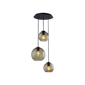 Modern 3-Light Globed Glass Transparent Black Hanging Ceiling Light Vetro III