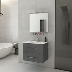 Glossy Wall Hung Vanity Unit with Wash Basin and Mirror Drop Torino 60 Anthracite