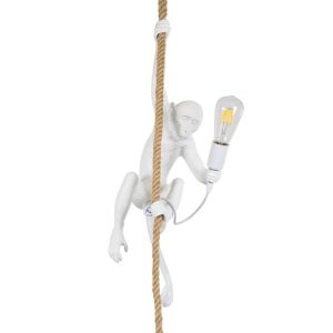 Modern Decorative 1-Light White Pendant Ceiling Light Monkey Hanging from Rope 01802 Apes Globostar
