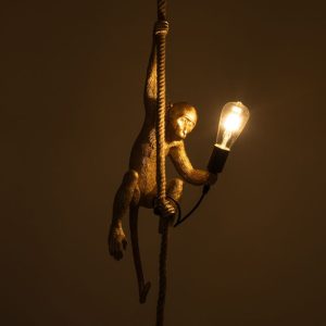 Golden Ape Decorative 1-Light Gold Pendant Ceiling Light Hanging from Rope 01803 Apes Globostar