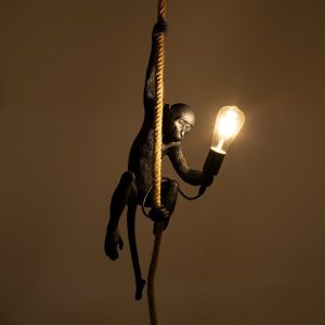 Monkey Decorative 1-Light Black Pendant Ceiling Light Hanging from Rope 01801 Apes Globostar