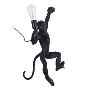 Μοντέρνο Μαύρο Διακοσμητικό Φωτιστικό Τοίχου Απλίκα Πίθηκος με Διακόπτη και Πρίζα 01804 Apes Globostar