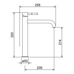 Dimensions for high rise basin mixer tap 12507 New Tech La Torre