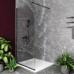 Orabella Serena Black Wet Room Screen 8mm with Wall Arm Support 200H