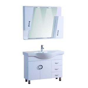 Long Life White PVC Floor-Standing Vanity Unit with Wash Basin & Mirror 103x49
