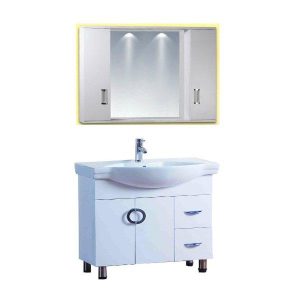 Long Life White PVC Floor-Standing Vanity Unit with Wash Basin & Mirror 81x47