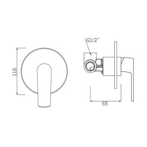 Orabella VK Modern Round Concealed Manual Shower Valve Dimensions