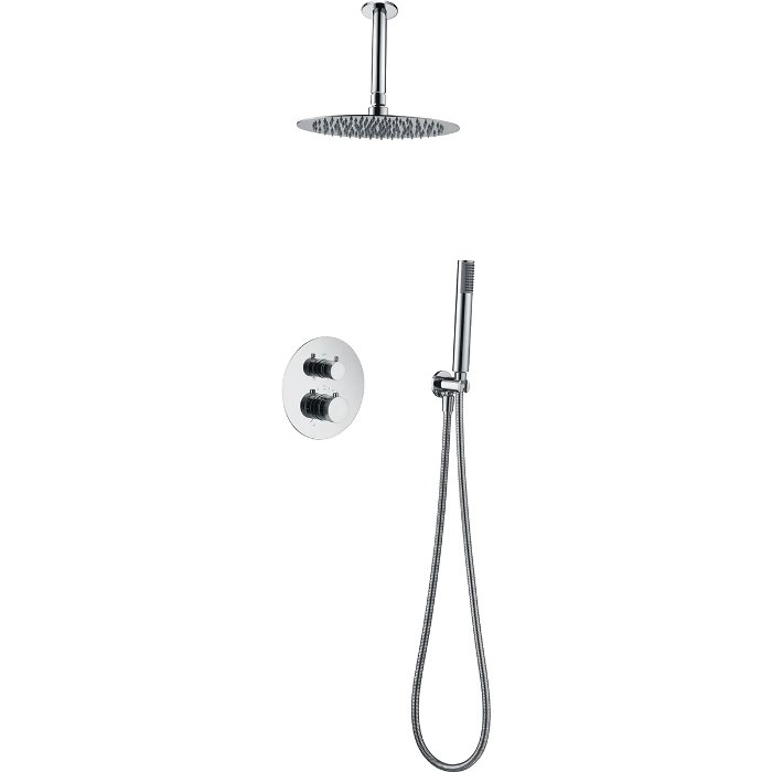 Modern Chrome Concealed Thermostatic Shower Mixer Set 2 Outlets Top GTQ038 Imex