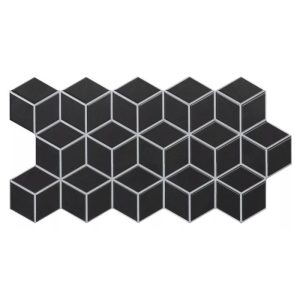 Modern Wall & Floor Porcelain Tile with Hexagon Shapes Mat 26,5x51 cm Rhombus Black Realonda