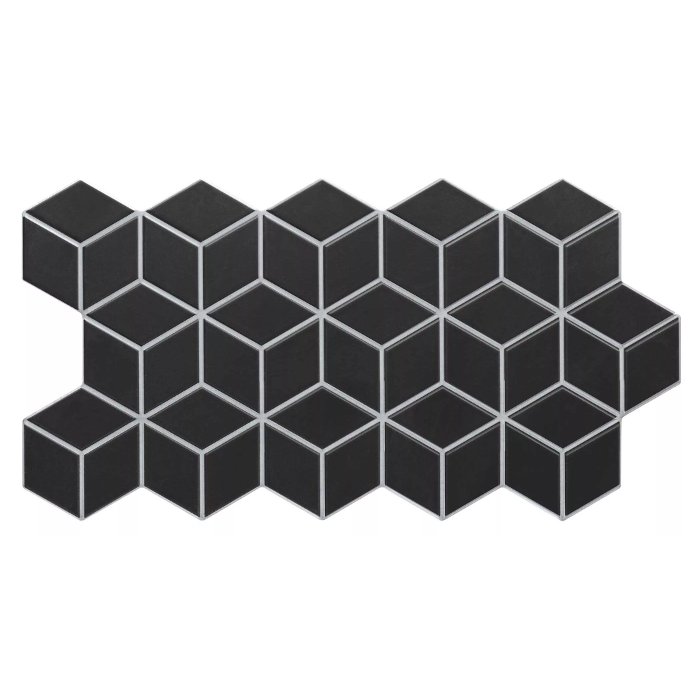 Μοντερνα πολυγωνα πλακακια δαπεδου τοιχου με εξαγωνα σχεδια μαυρα ματ Rhombus Black Realonda