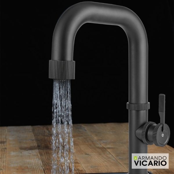 Raw Armando Vicario Industrial Italian Kitchen Mixer Tap with 2-Way Pull Out Spray Black Mat