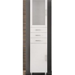 Side 5 Drop 3 Drawers 2 Doors Tall Storage Floor Unit MDF White Gloss 40x32x184 left hinges