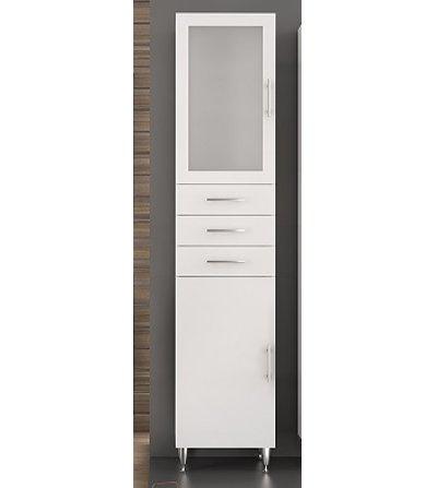Side 5 Drop 3 Drawers 2 Doors Tall Storage Floor Unit MDF White Gloss 40x32x184 left hinges