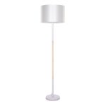 Minimal 1-Light White Floor Lamp with Beige Wooden Detail & Drum Shaped Shade 00826 Globostar