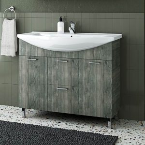 Large Floor-standing Vanity Unit with Washbasin Drop Ritmo 95 Smoked Oak