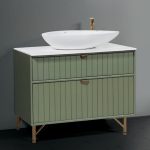 Floor standing vanity unit with corian worktop 100×45 Olive