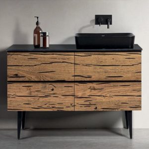 Plywood 4 Drawer Vanity Unit with Black Corian Worktop 130x50 Natural 130 Mabo