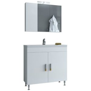 Drop Roma 80 White Floor Standing Bathroom Furniture with Slim Washbasin Set 80x39