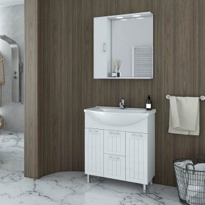 Drop Ritmo Vintage White MDF Floor Standing Bathroom Furniture Set 75x50