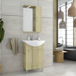 Drop Ritmo Natural Oak Vintage Small Floor Standing Bathroom Furniture Set 55x44