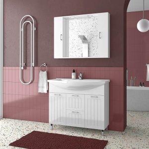Drop Ritmo Vintage White MDF Floor Standing Bathroom Furniture Set 97x51