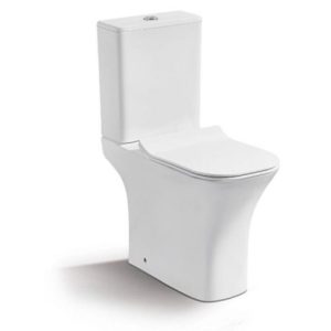 Savina Modern Rimless Square Close Coupled Toilet with Slim Soft Close Seat Vertical Outlet 34x64