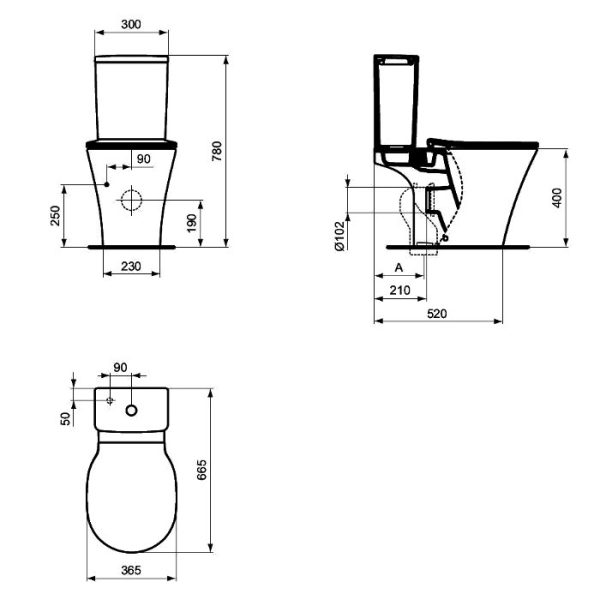 Aquablade Close Coupled Toilet with Soft Close Seat 36,5x66,5 Ideal Standard Connect Air