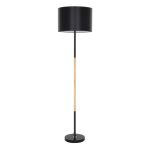 Modern Black Floor Lamp with Wooden Detail and Round Shade 00824 ASHLEY